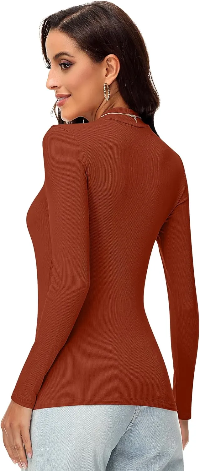 Riyiper 3 Pack Women's Turtleneck Shirts, Slim Fitted Mock Neck Tops Casual Long Sleeve Knit Ribbed Thermal Undershirts Tee