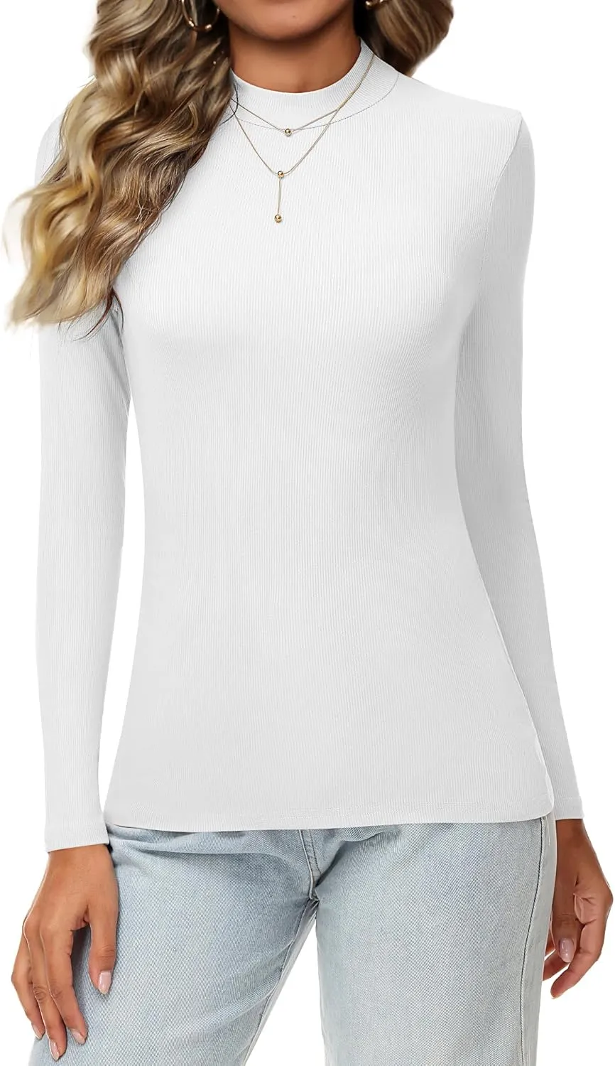 Riyiper 3 Pack Women's Turtleneck Shirts, Slim Fitted Mock Neck Tops Casual Long Sleeve Knit Ribbed Thermal Undershirts Tee