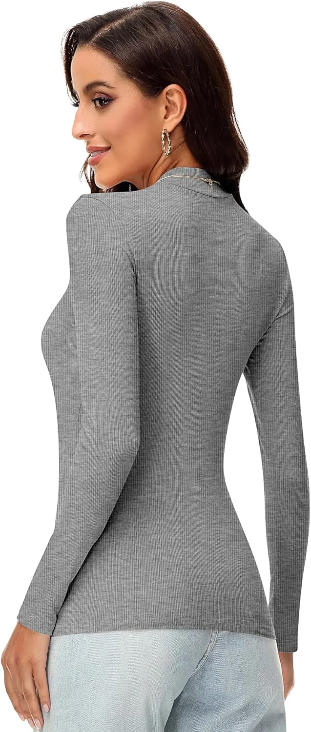 Riyiper 3 Pack Women's Turtleneck Shirts, Slim Fitted Mock Neck Tops Casual Long Sleeve Knit Ribbed Thermal Undershirts Tee