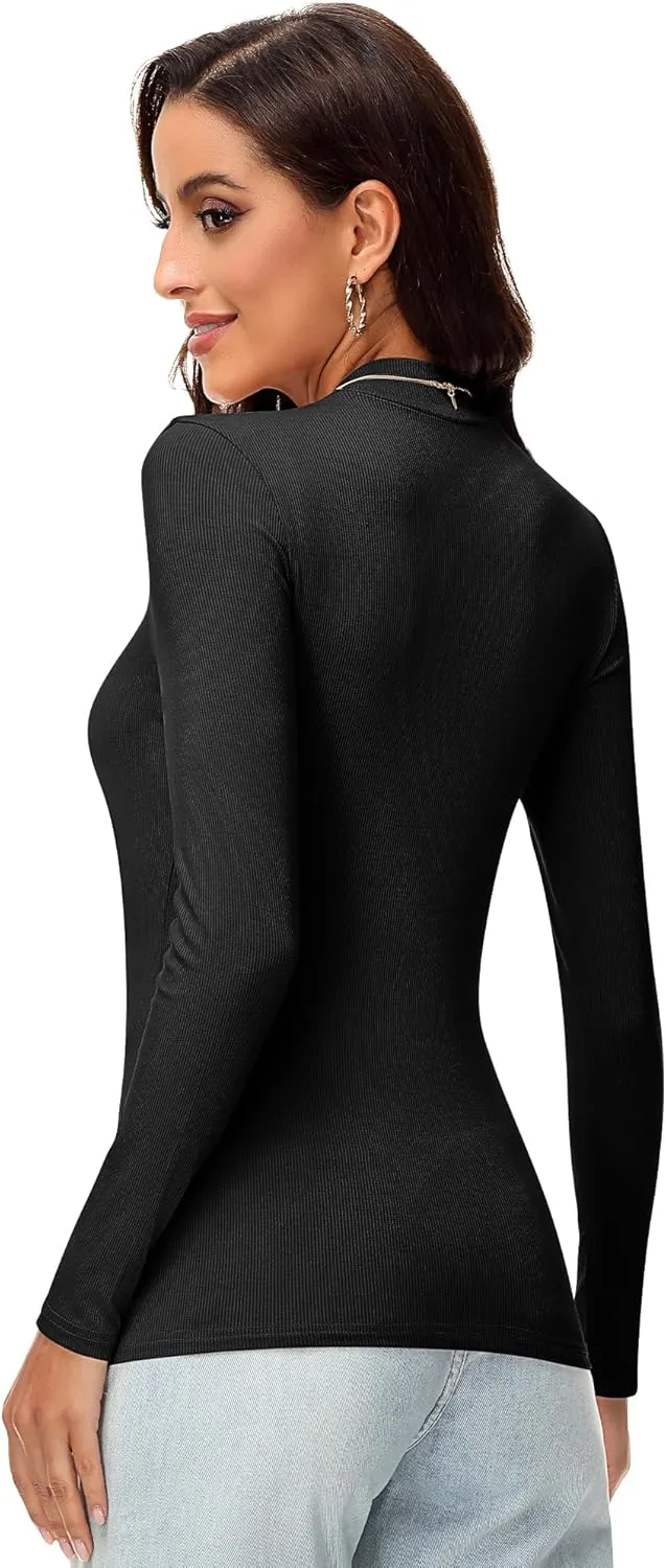 Riyiper 3 Pack Women's Turtleneck Shirts, Slim Fitted Mock Neck Tops Casual Long Sleeve Knit Ribbed Thermal Undershirts Tee
