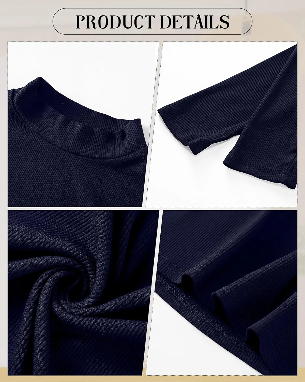 Riyiper 3 Pack Women's Turtleneck Shirts, Slim Fitted Mock Neck Tops Casual Long Sleeve Knit Ribbed Thermal Undershirts Tee