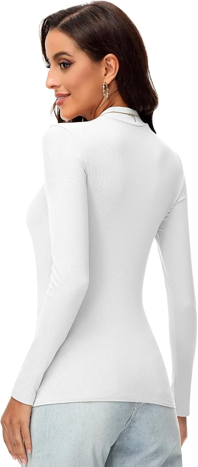 Riyiper 3 Pack Women's Turtleneck Shirts, Slim Fitted Mock Neck Tops Casual Long Sleeve Knit Ribbed Thermal Undershirts Tee