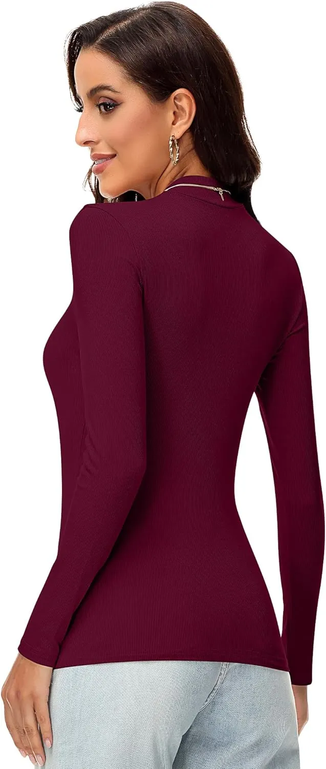 Riyiper 3 Pack Women's Turtleneck Shirts, Slim Fitted Mock Neck Tops Casual Long Sleeve Knit Ribbed Thermal Undershirts Tee