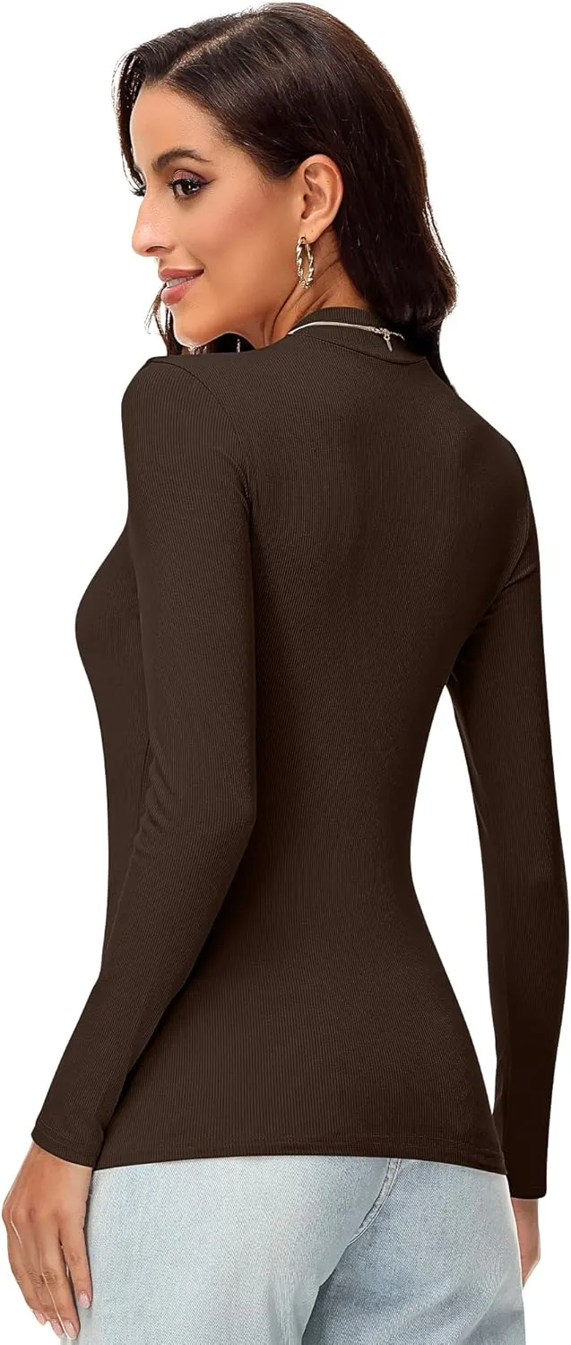 Riyiper 3 Pack Women's Turtleneck Shirts, Slim Fitted Mock Neck Tops Casual Long Sleeve Knit Ribbed Thermal Undershirts Tee