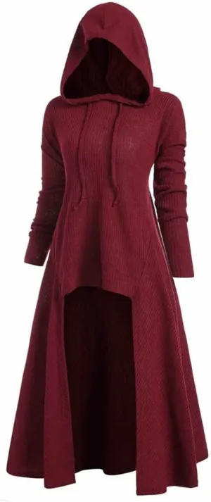 RMXEi Womens Fashion Hooded Plus Size Vintage Cloak High Low Sweater Blouse Tops
