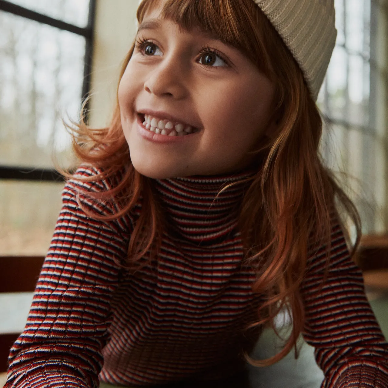 Rollneck Rib Sweater - 100% Merino - Ecru/Clay/Pond (2-12y )