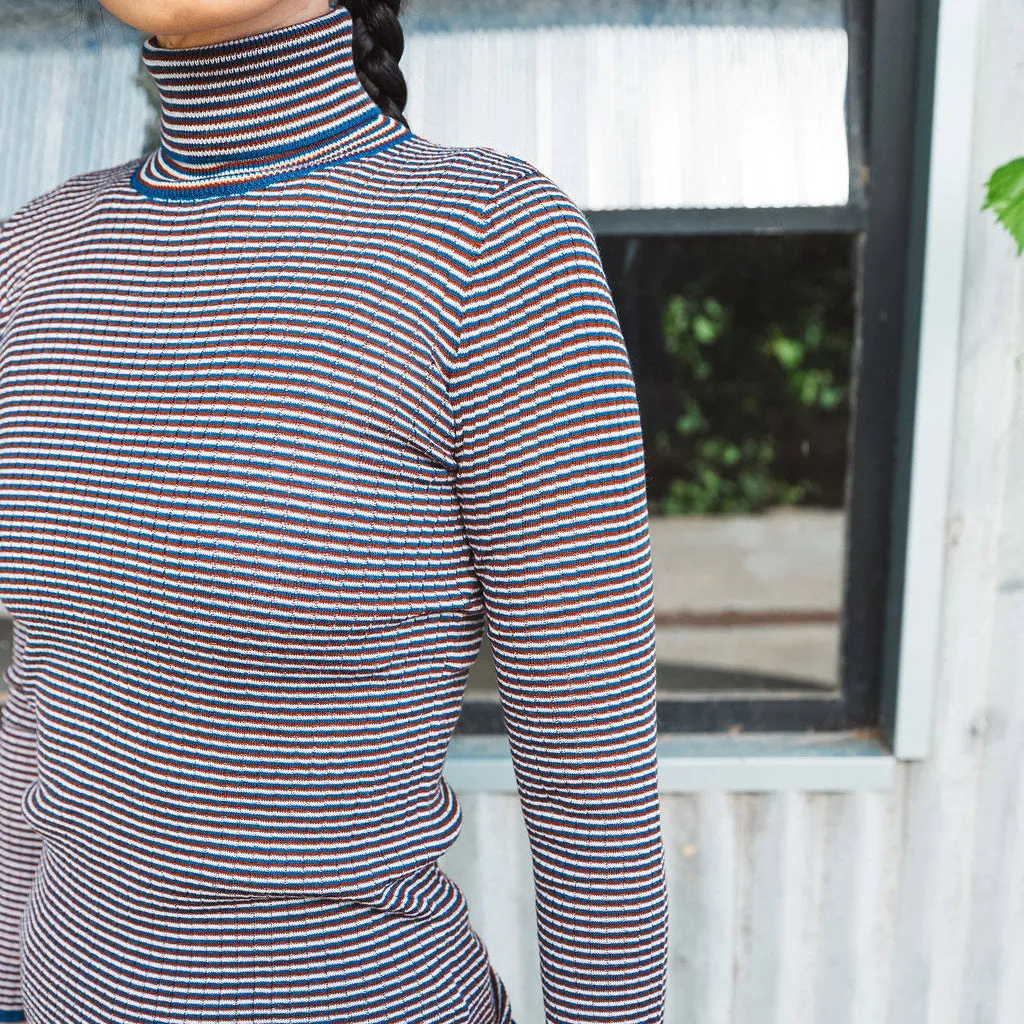 Rollneck Rib Sweater - 100% Merino - Ecru/Clay/Pond (2-12y )