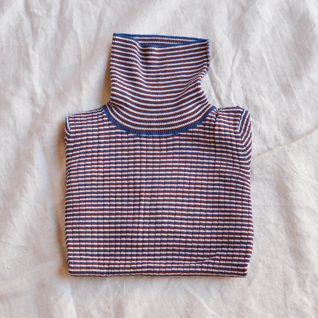 Rollneck Rib Sweater - 100% Merino - Ecru/Clay/Pond (2-12y )
