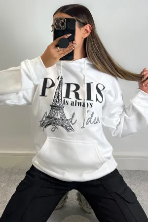 Roxanne White Paris Slogan Oversized Hoodie