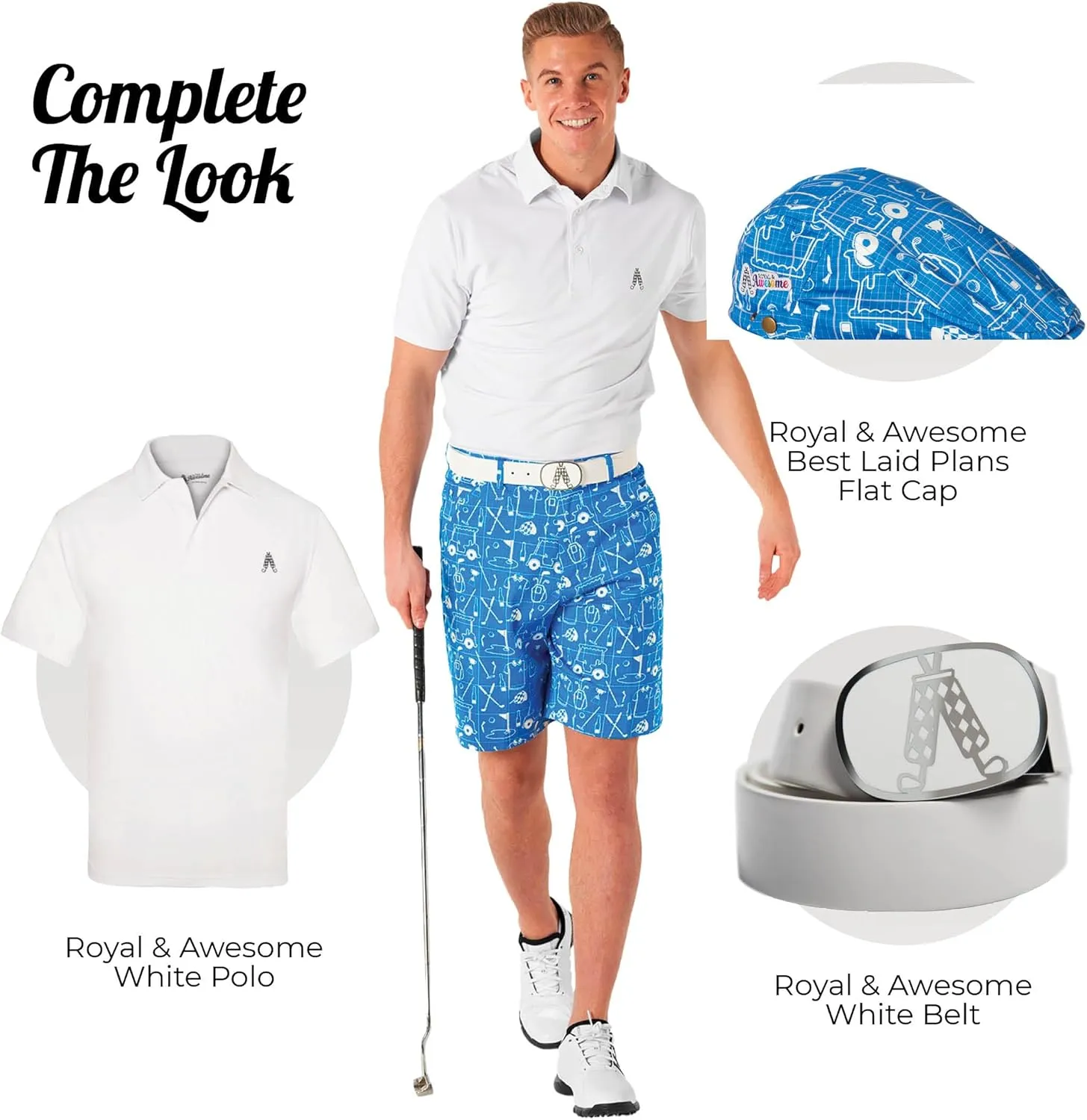 Royal & Awesome Mens Golf Shorts, Crazy Golf Shorts For Men, Plaid Shorts Men - Golf Tool Included