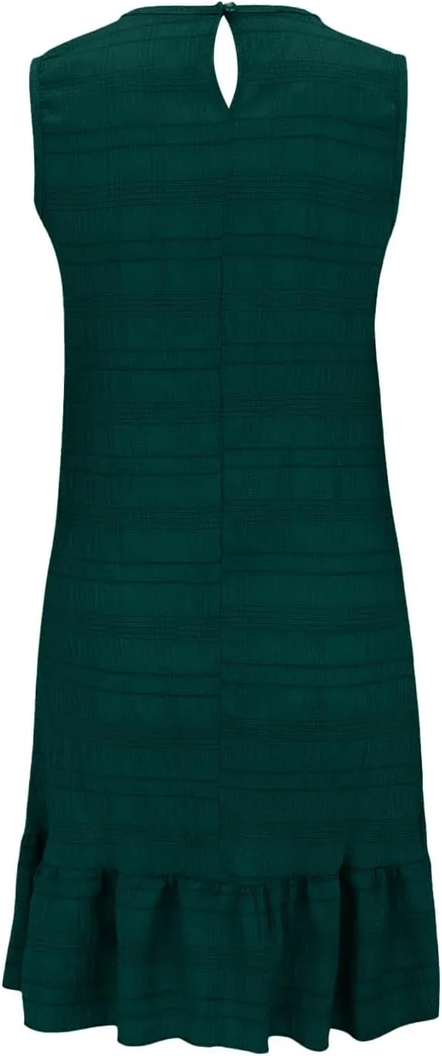 Rvidbe Summer Dresses for Women 2025 Vacation Beach Ruffle Hem Sleeveless Tank Dress Round Neck Casual Smock Mini Dresses