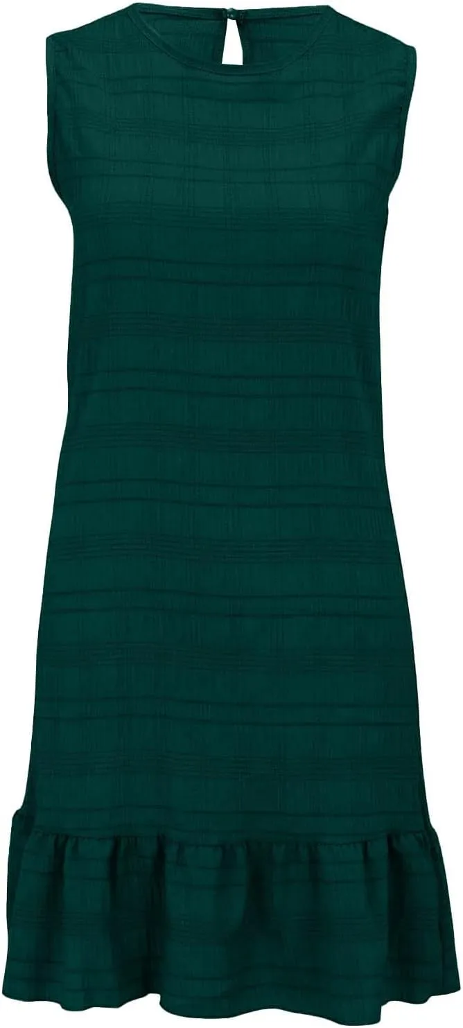 Rvidbe Summer Dresses for Women 2025 Vacation Beach Ruffle Hem Sleeveless Tank Dress Round Neck Casual Smock Mini Dresses