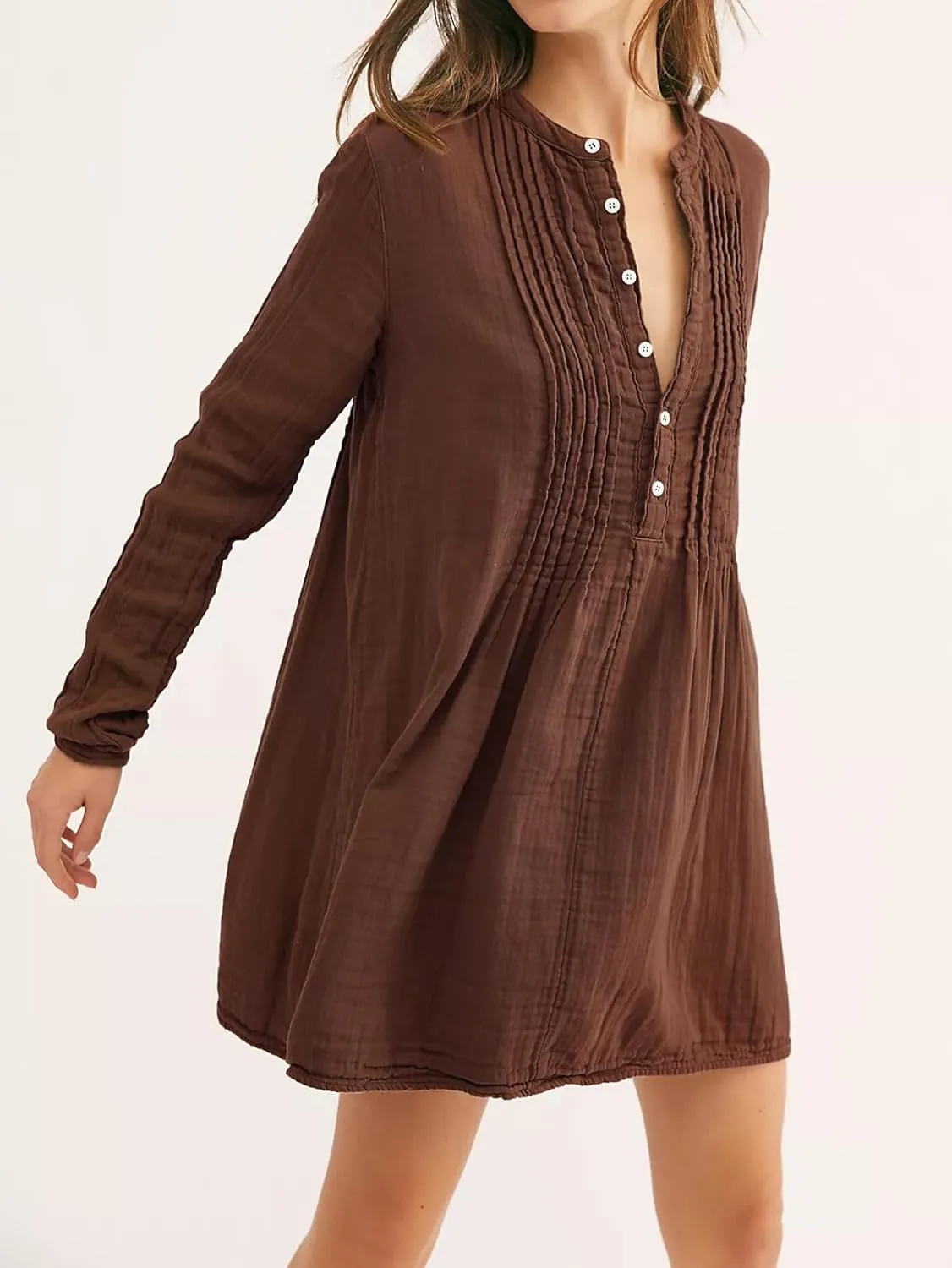 R.Vivimos Women's Tunic Dress Fall Cotton Button Down Long Sleeves Casual Mini Shirt Dress