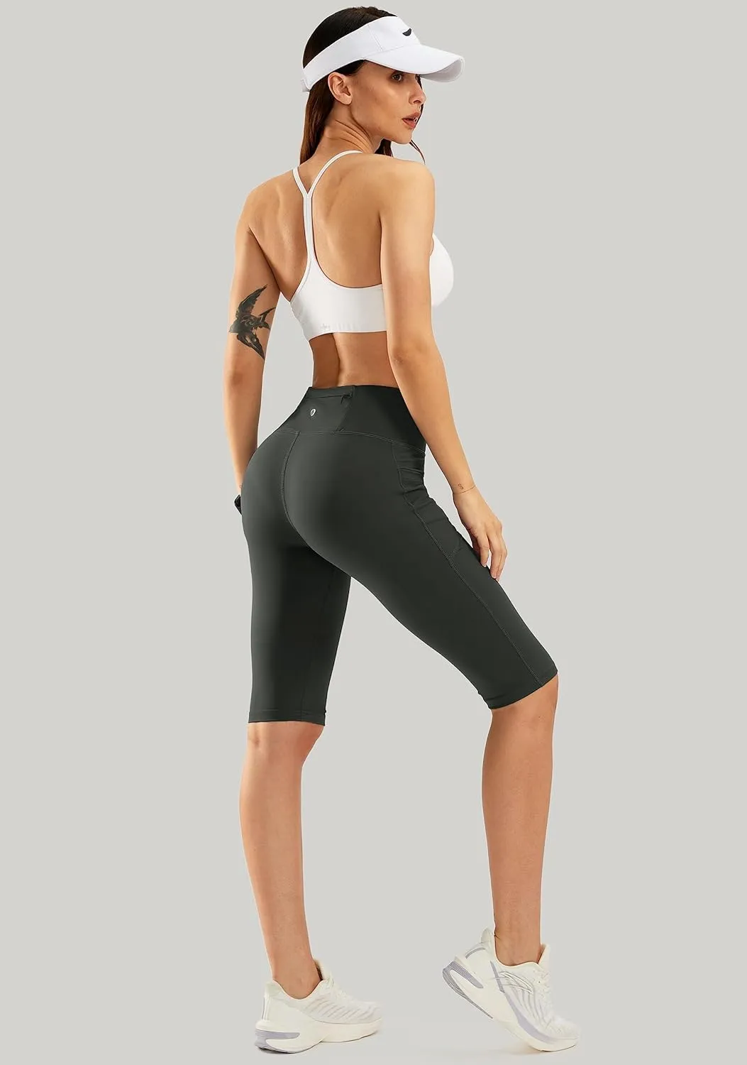 SANTINY Women's Knee Length Capri Leggings with Pockets High Waisted Workout Exercise Yoga Capris Pants for Women