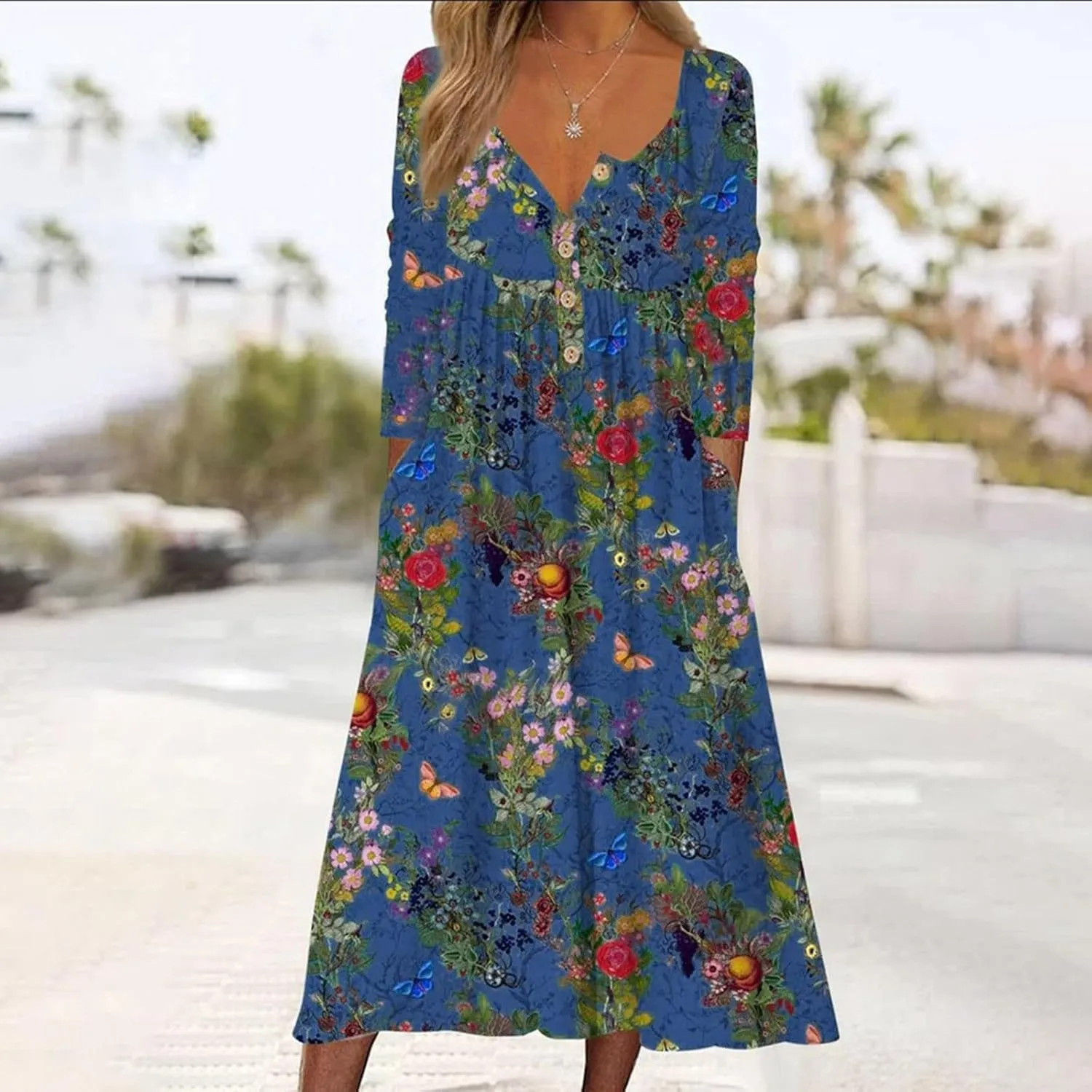 SGASY Plus Size Casual Loose Dresses for Curvy Women 2024 Summer Short Sleeve Shift Flowy Midi Dress with Pockets
