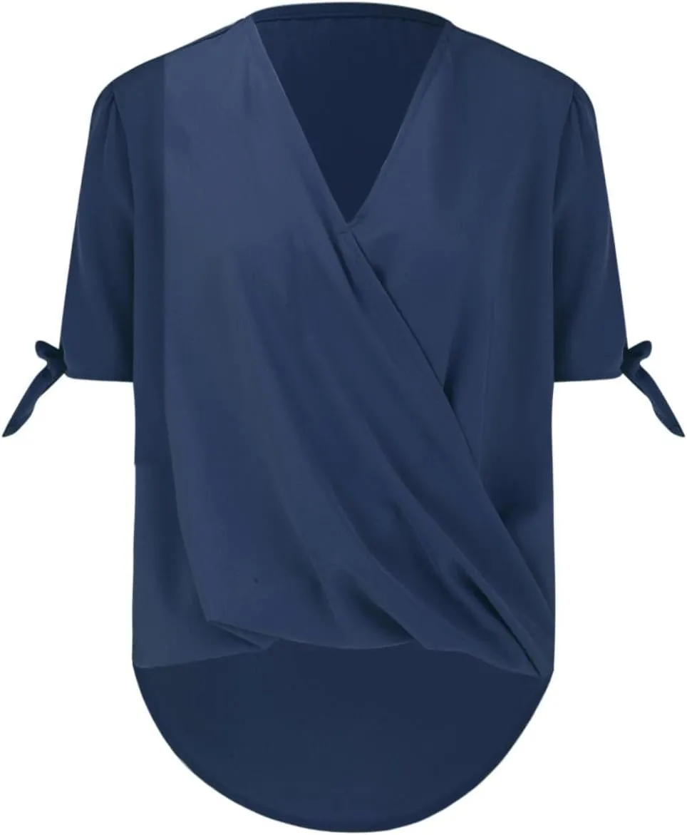 SHAOBGE Womens Tank Tops Summer Wrap V Neck Sleeveless/Short Sleeve Blouse Trendy Pleated Tanks Vest Elegant Tunic Tee Shirt