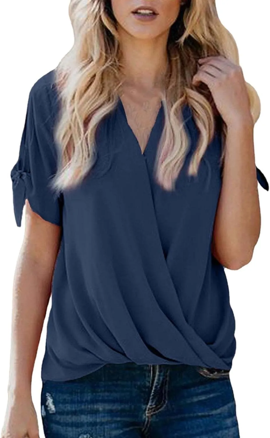 SHAOBGE Womens Tank Tops Summer Wrap V Neck Sleeveless/Short Sleeve Blouse Trendy Pleated Tanks Vest Elegant Tunic Tee Shirt