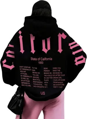SHENHE Women's Oversized Hoodies Graphic Letter Print Drawstring Sweatshirt Pullover