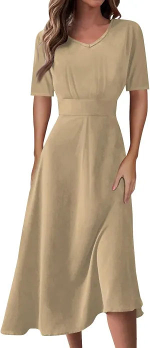 Shirt Dresses for Women 2024 Short Sleeve V Neck Tunic Dress Plus Size Casual Dresses Long Flowy Dresses for Women