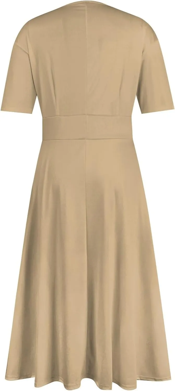 Shirt Dresses for Women 2024 Short Sleeve V Neck Tunic Dress Plus Size Casual Dresses Long Flowy Dresses for Women