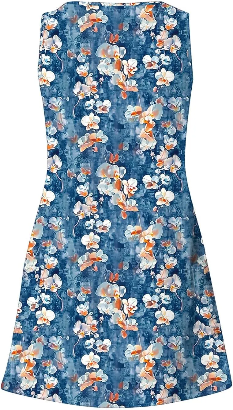 Sleeveless Boho Sundress for Women Summer Vacation Beach Sun Dresses Trendy Floral Print Tank Mini Dress 2025 New