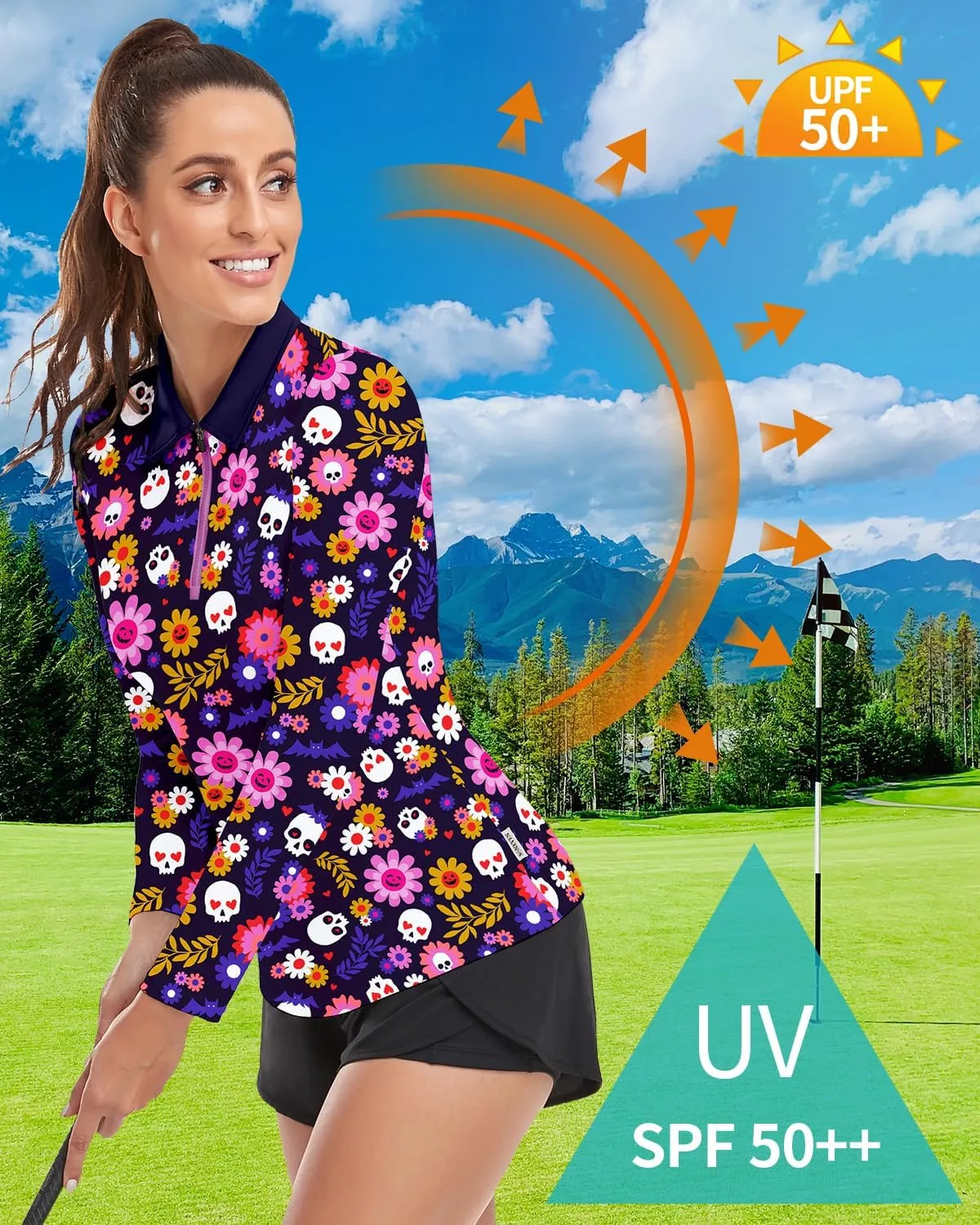 Soneven Women's Long Sleeve Golf Polo Shirts Moisture Wicking Quick Dry Half-Zip Pullover Athletic Workout Striped Tops