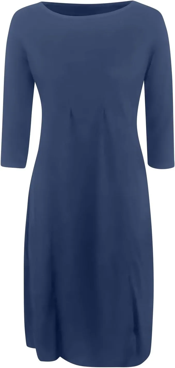Spring Dresses for Women 2025 Round Neck 3/4 Sleeve A Line Dresses Business Casual Modest Midi Dresses with Pockets