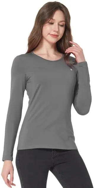 SSLR 2 Pack Women's Thermal Tops, Thermal Underwear for Women Long Sleeve Tee Shirts Basic Layering V Neck Fleece