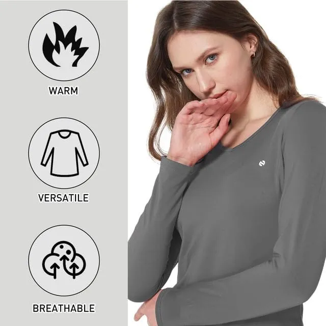 SSLR 2 Pack Women's Thermal Tops, Thermal Underwear for Women Long Sleeve Tee Shirts Basic Layering V Neck Fleece