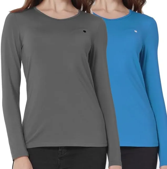 SSLR 2 Pack Women's Thermal Tops, Thermal Underwear for Women Long Sleeve Tee Shirts Basic Layering V Neck Fleece