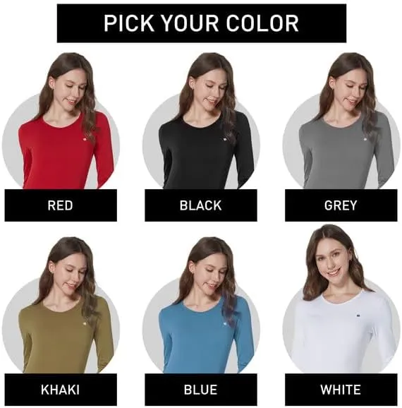 SSLR 2 Pack Women's Thermal Tops, Thermal Underwear for Women Long Sleeve Tee Shirts Basic Layering V Neck Fleece