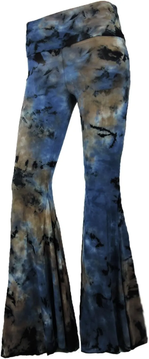 SugarRock Women Paisley Palazzo Hippie Pants Fold-Over Waist Bell Bottom Leg