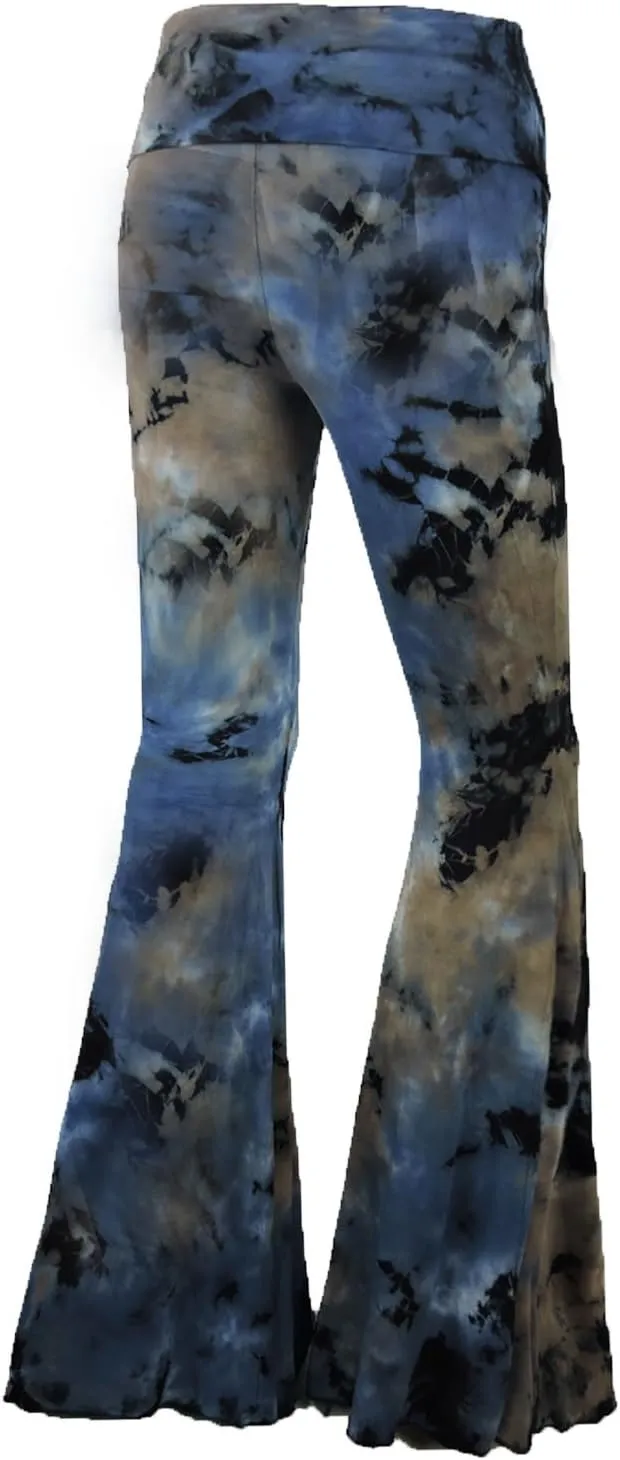 SugarRock Women Paisley Palazzo Hippie Pants Fold-Over Waist Bell Bottom Leg