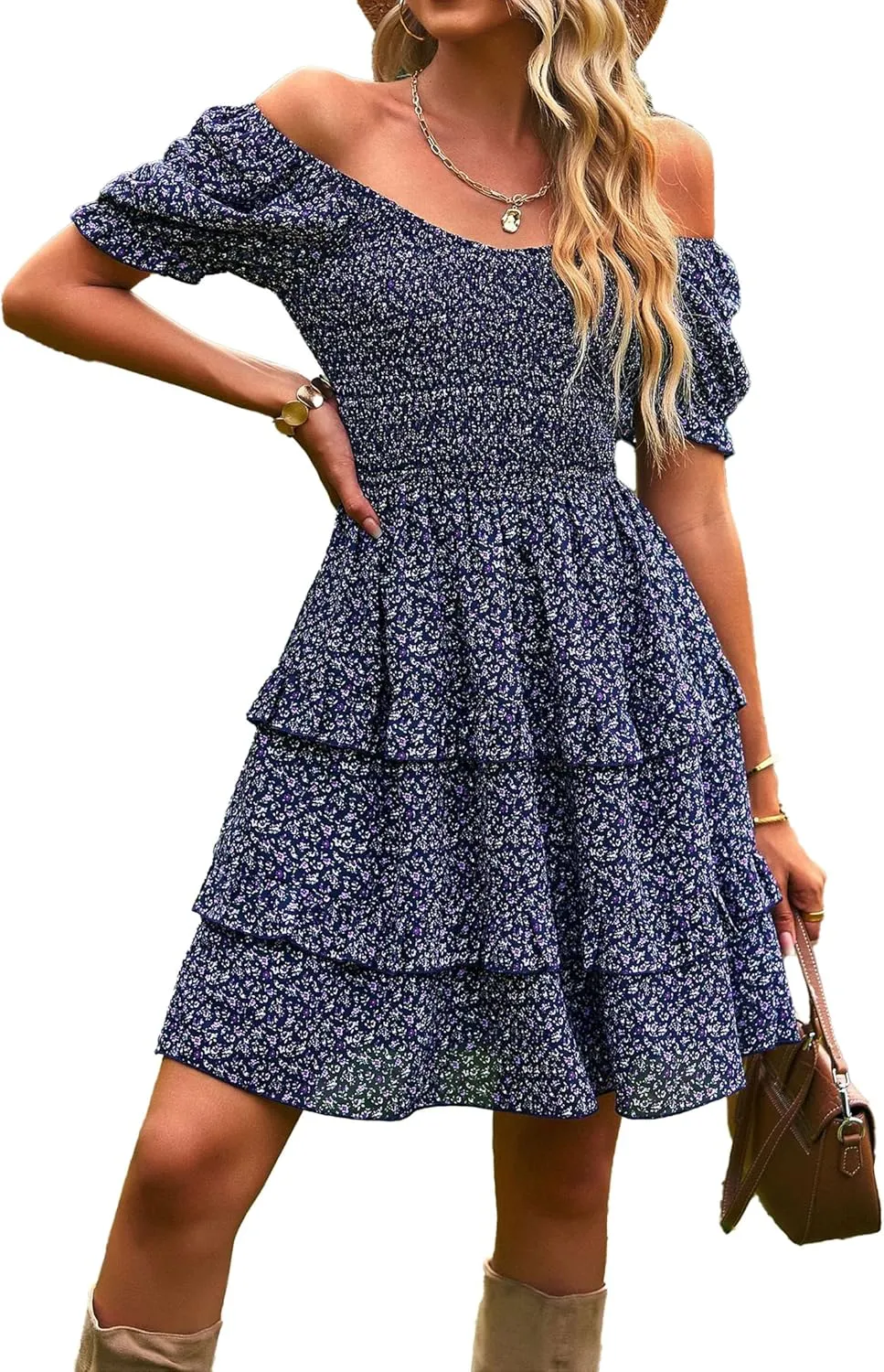 Summer Bohemian Square Neck Dress Neck Floral Print Ruffle Vintage Flowy Beach Vacation Long Midi Boho Mini Dress