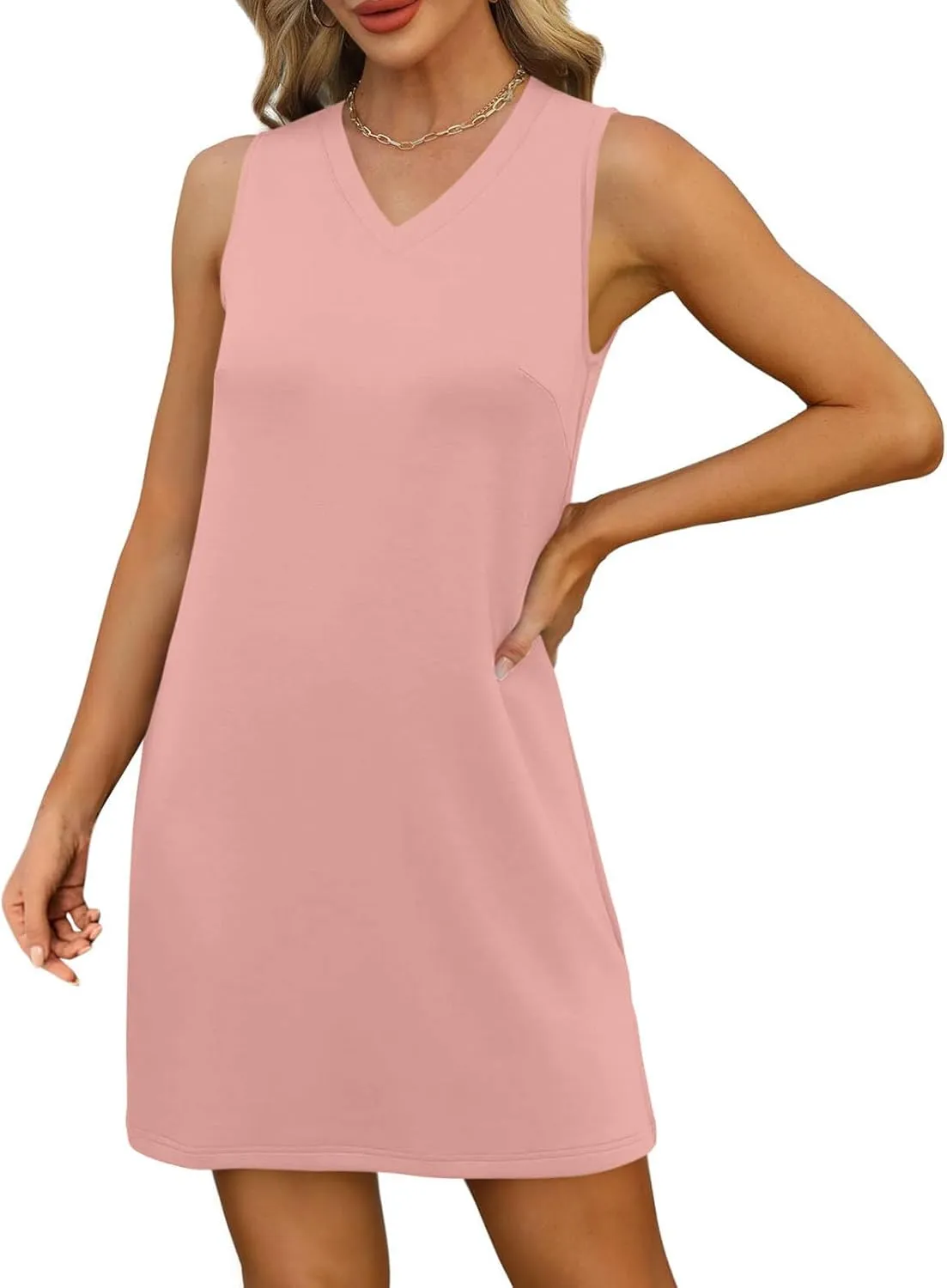 Summer Casual Beach Dress for Women 2025 Vacation V Neck Sleeveless Sundress Loose A-Line Mini Tank Dresses with Split