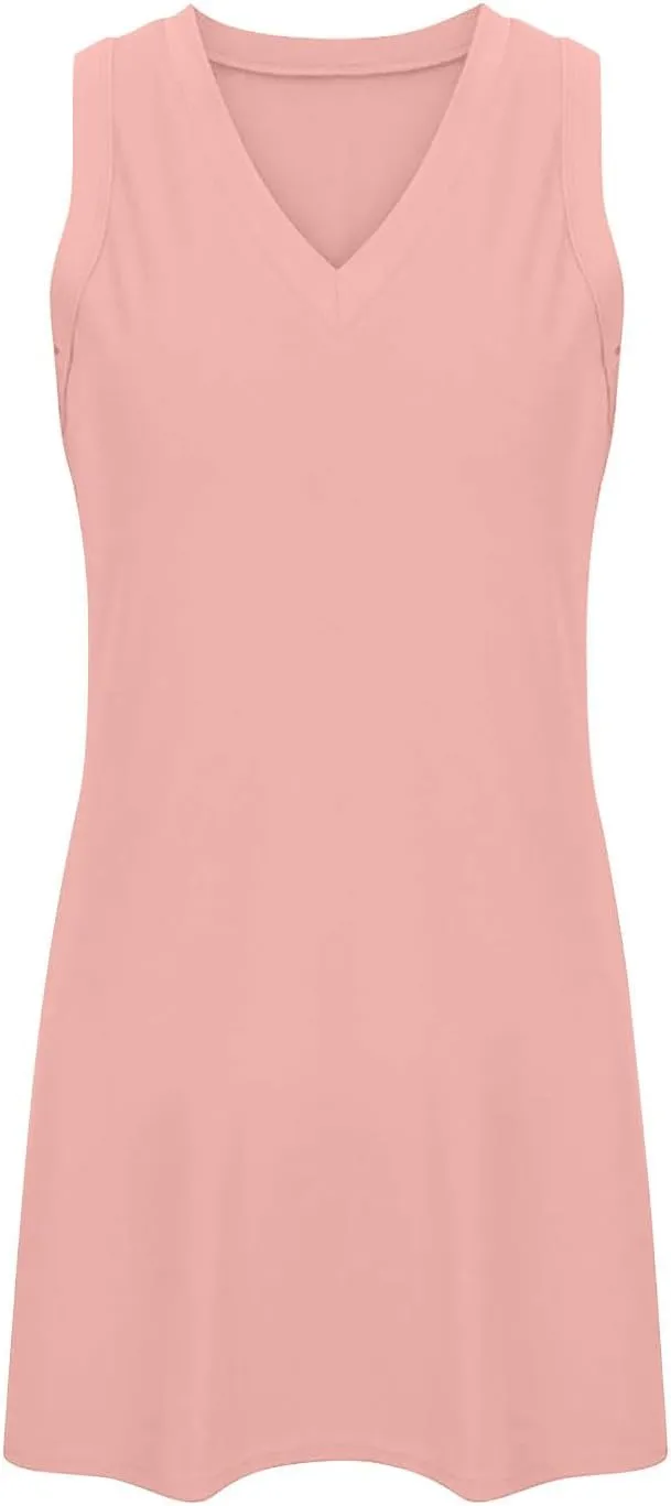 Summer Casual Beach Dress for Women 2025 Vacation V Neck Sleeveless Sundress Loose A-Line Mini Tank Dresses with Split