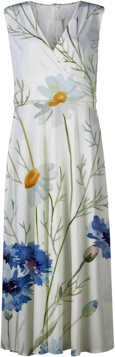Summer Dresses for Women 2024 Vintage Boho Floral Long Maxi Dress Wrap V Neck Sleeveless Flowy Swing Beach Vacation Sundress