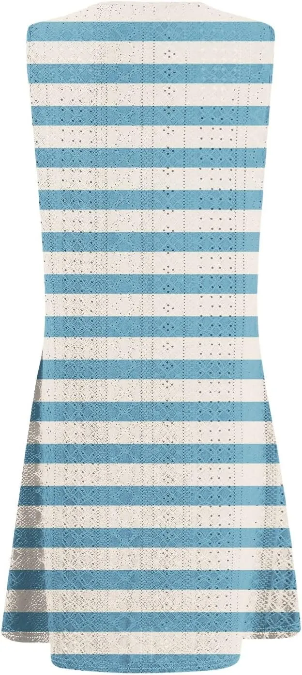 Summer Dresses for Women 2025 Beach T Shirt Dresses Sleeveless Floral Flowy Tshirt Tank Sundresses with Pocket