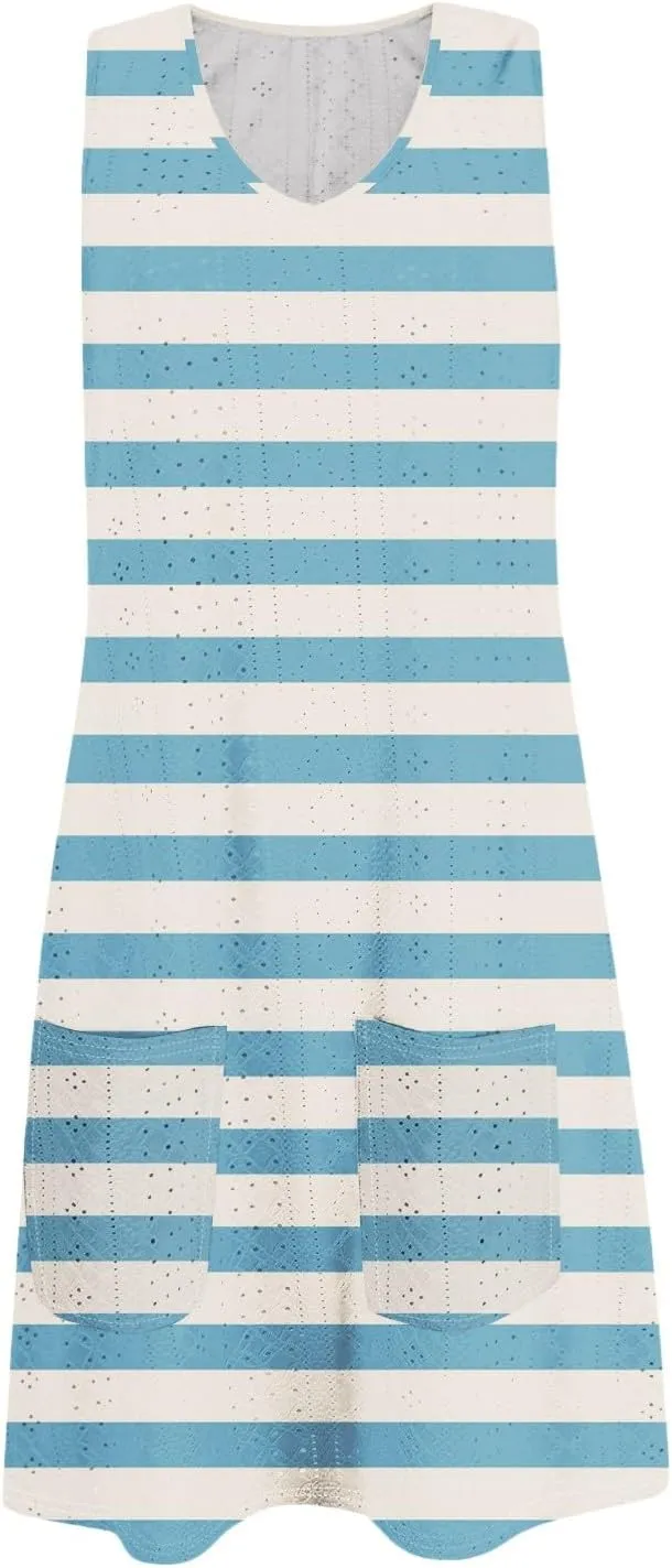 Summer Dresses for Women 2025 Beach T Shirt Dresses Sleeveless Floral Flowy Tshirt Tank Sundresses with Pocket