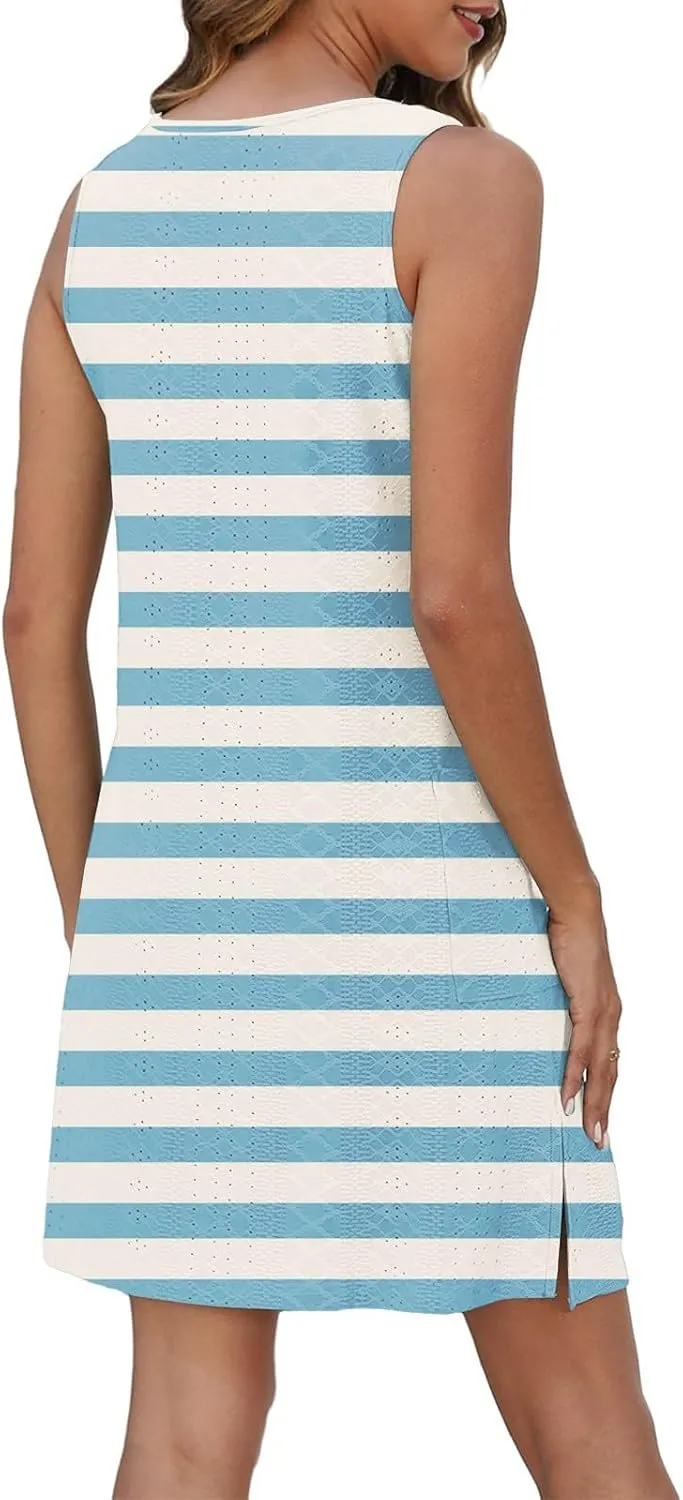 Summer Dresses for Women 2025 Beach T Shirt Dresses Sleeveless Floral Flowy Tshirt Tank Sundresses with Pocket