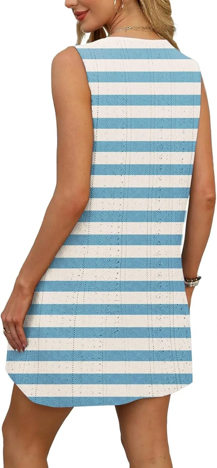 Summer Dresses for Women 2025 Beach T Shirt Dresses Sleeveless Floral Flowy Tshirt Tank Sundresses with Pocket