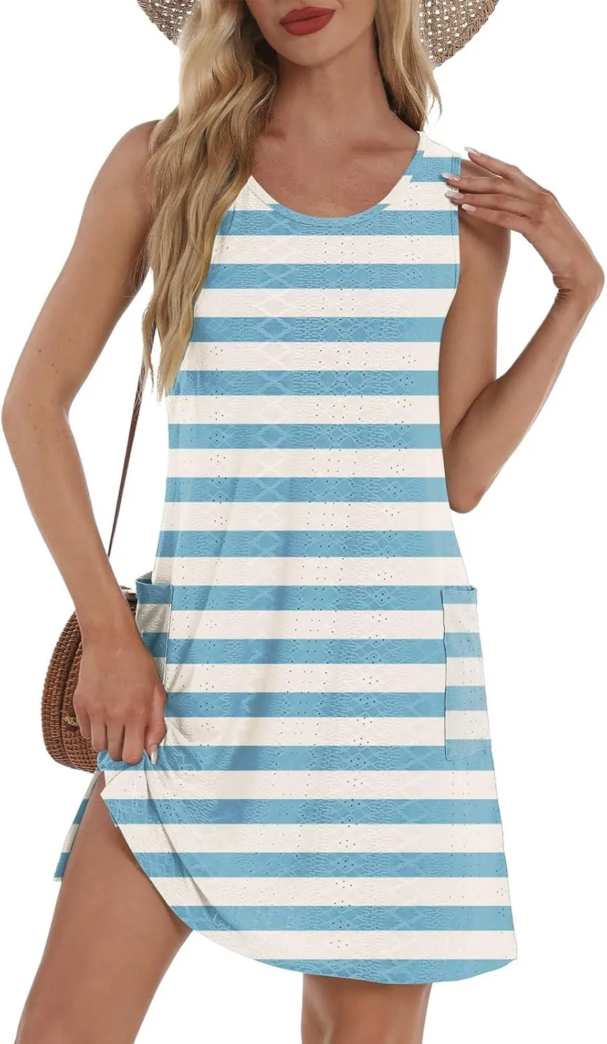 Summer Dresses for Women 2025 Beach T Shirt Dresses Sleeveless Floral Flowy Tshirt Tank Sundresses with Pocket