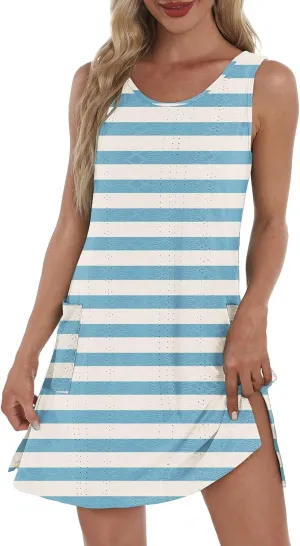 Summer Dresses for Women 2025 Beach T Shirt Dresses Sleeveless Floral Flowy Tshirt Tank Sundresses with Pocket