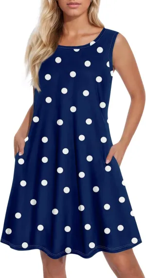 Summer Dresses for Women 2025 Casual Crewneck Sleeveless Sundresses Boho Tank Dress Beach Dresses with Pockets