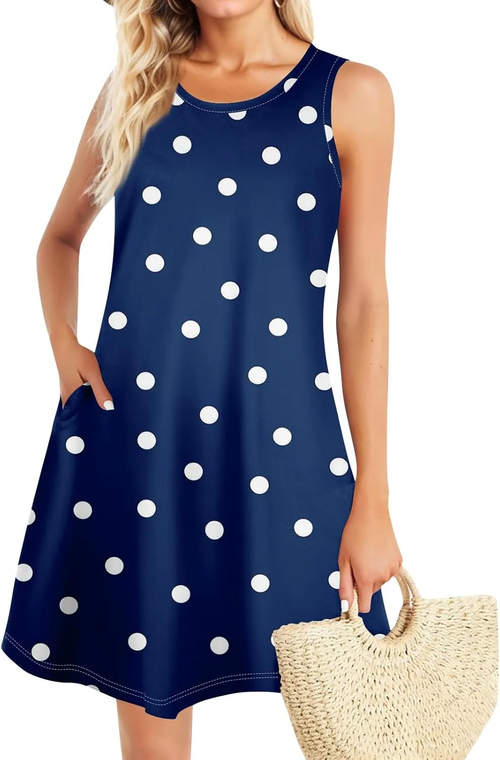 Summer Dresses for Women 2025 Casual Crewneck Sleeveless Sundresses Boho Tank Dress Beach Dresses with Pockets