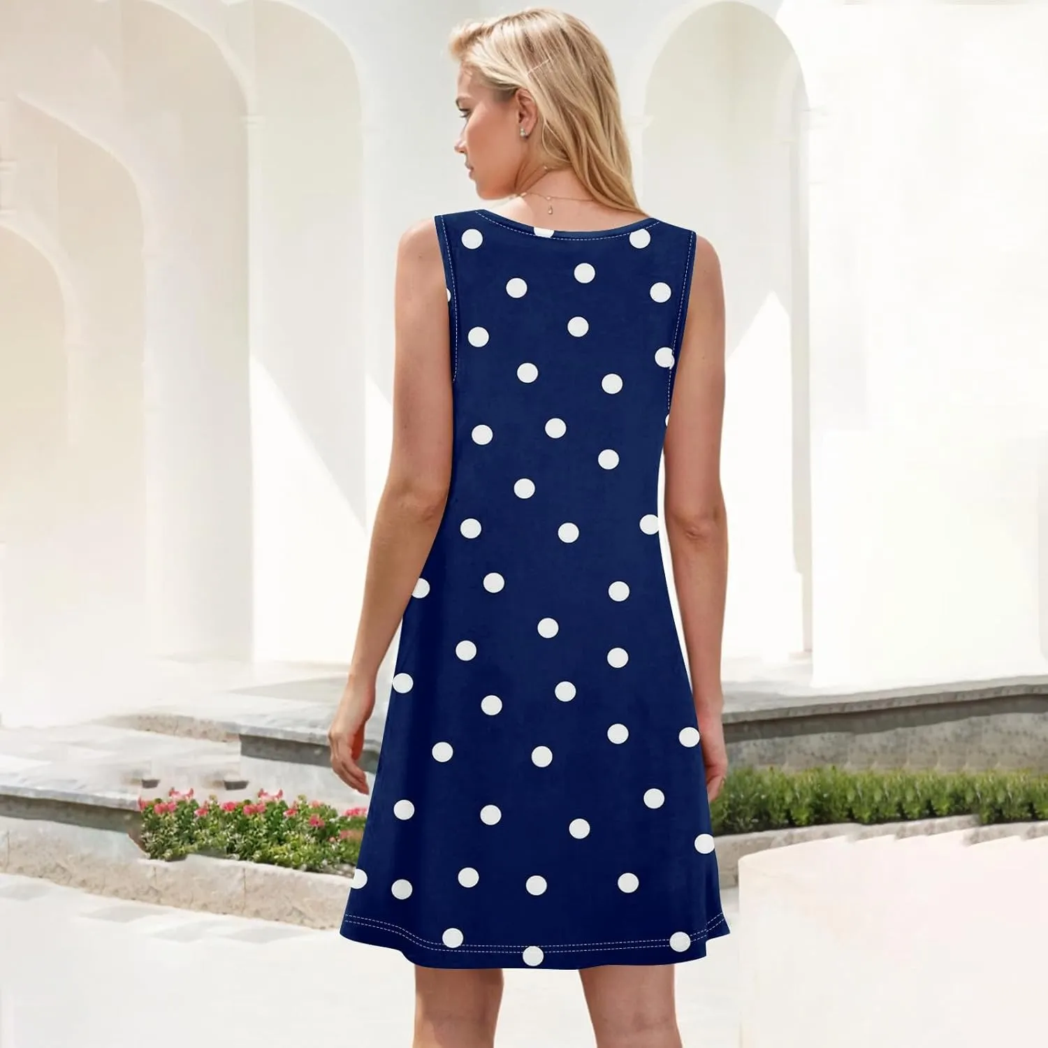 Summer Dresses for Women 2025 Casual Crewneck Sleeveless Sundresses Boho Tank Dress Beach Dresses with Pockets