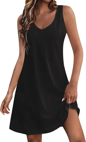 Summer Dresses for Women 2025 Casual V Neck Sleeveless Sundresses Boho Tank Dress Beach Dresses with Pockets