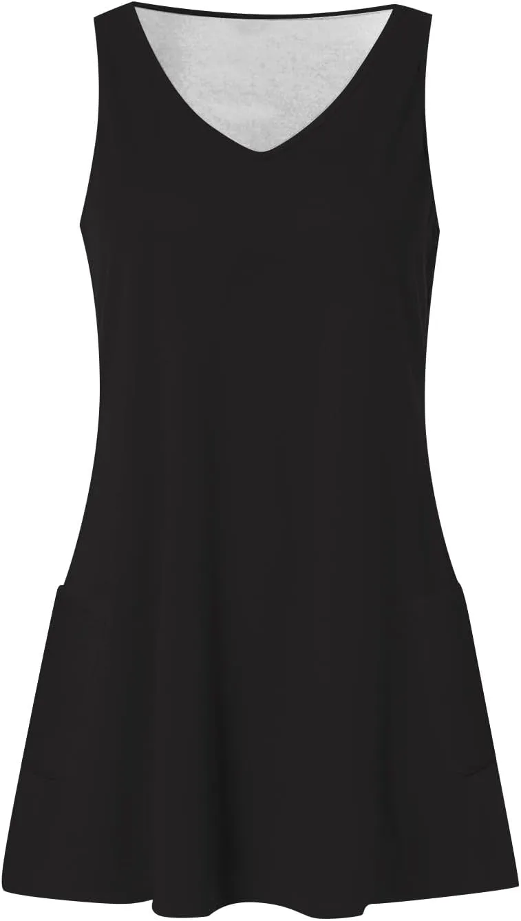 Summer Dresses for Women 2025 Casual V Neck Sleeveless Sundresses Boho Tank Dress Beach Dresses with Pockets