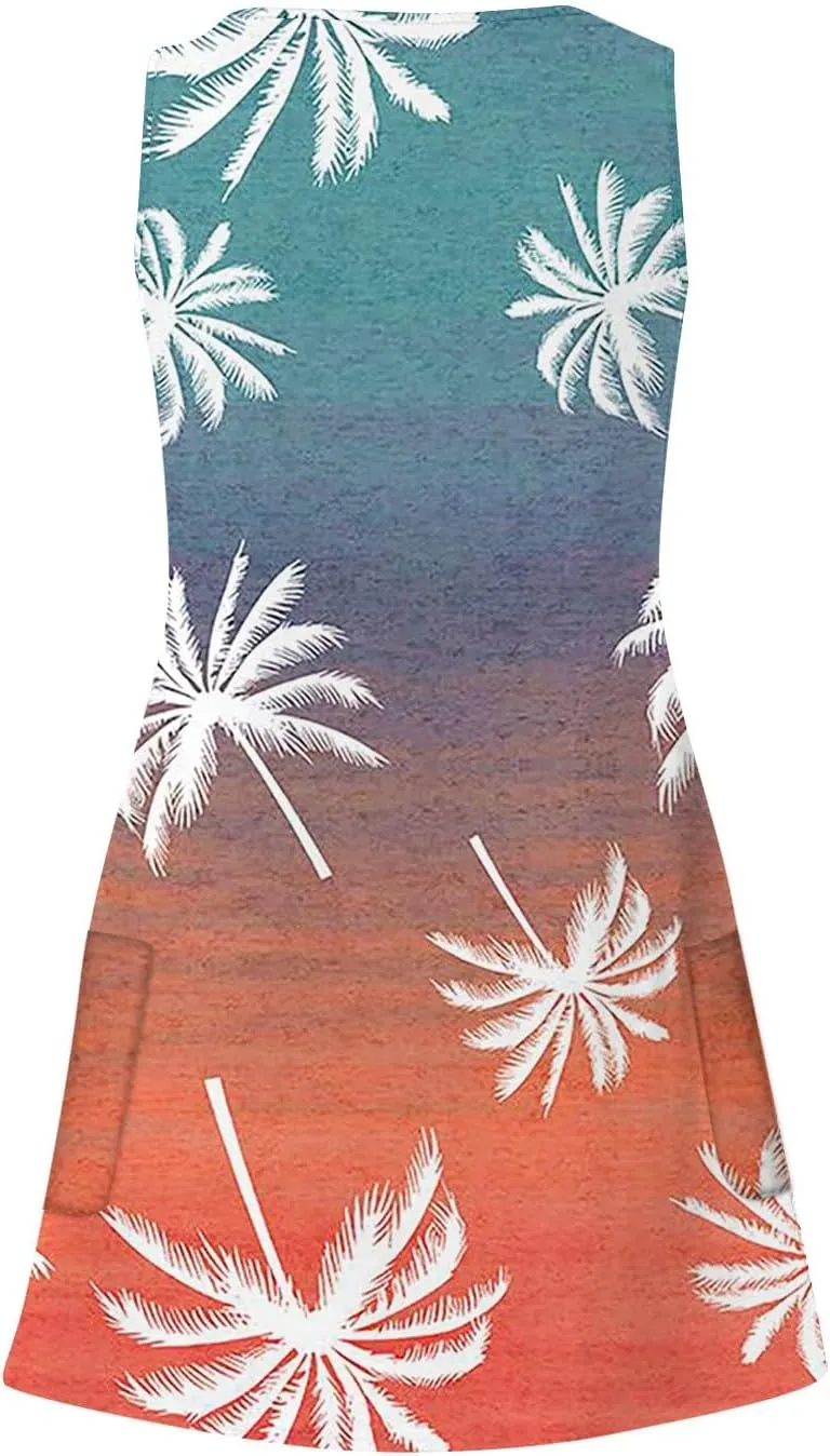 Summer Dresses for Women 2025 Loose V Neck Sleeveless Sundresses Hawaiian Tank Dress Swimsuit Coverup with Pockets