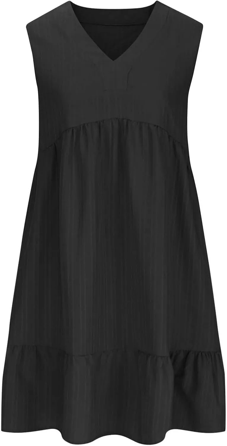 Summer Dresses for Women 2025 V-Neck Mini Dresses Fashion Casual Flowy Boho Ruffle A Line Short Sleeve Dress
